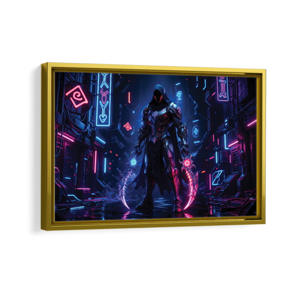cyber warrior toile encadrée cadre or