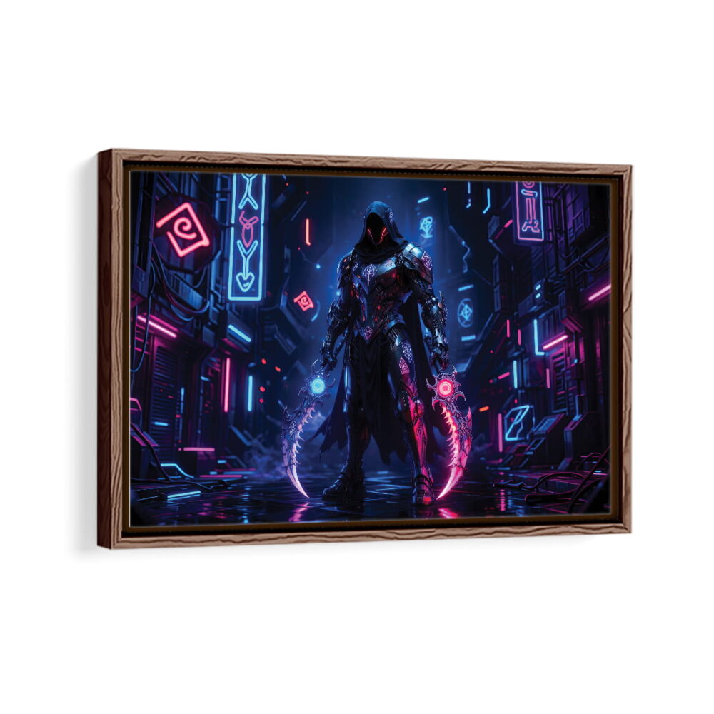 cyber warrior toile encadrée brun noyer