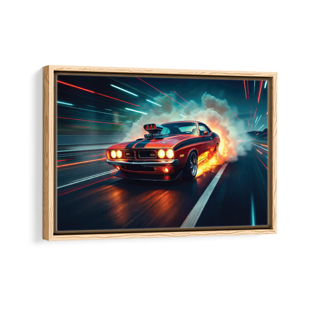 toile encadrée dodge challenger furieux beige naturel