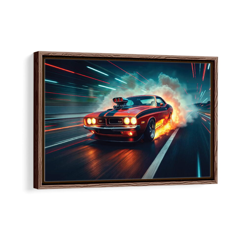 toile encadrée dodge challenger furieux brun noyer