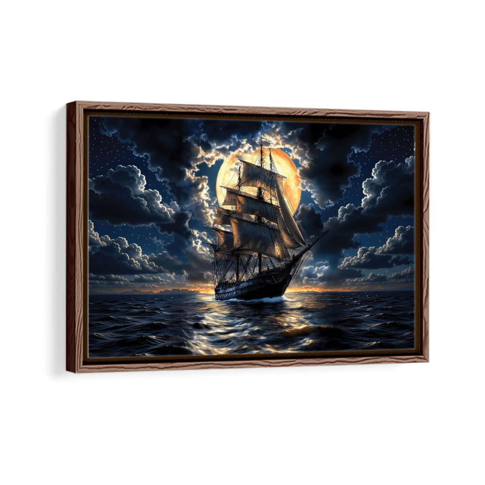 great ship framed canvas walnut brown