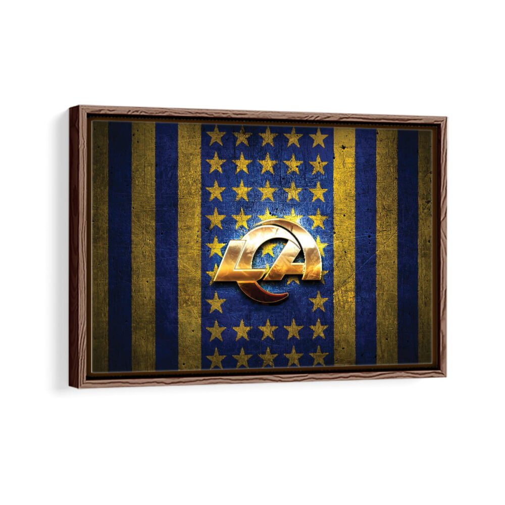 los angeles rams logo framed canvas walnut brown