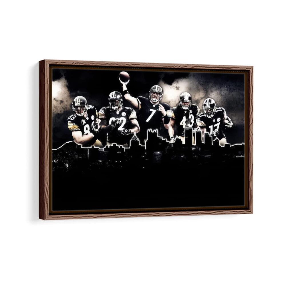 pittsburgh steelers framed canvas walnut brown
