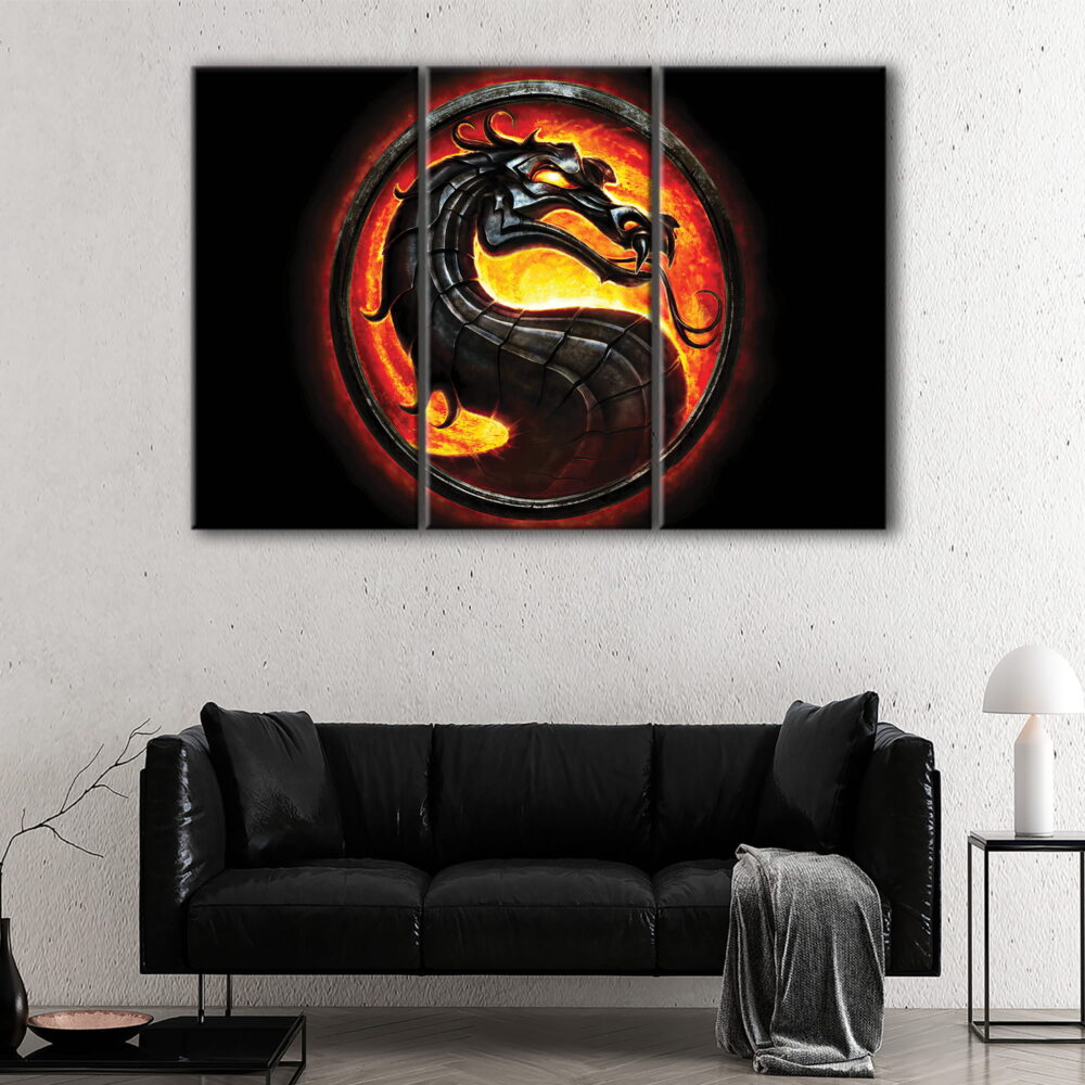 3 panels mortal kombat dragon canvas art