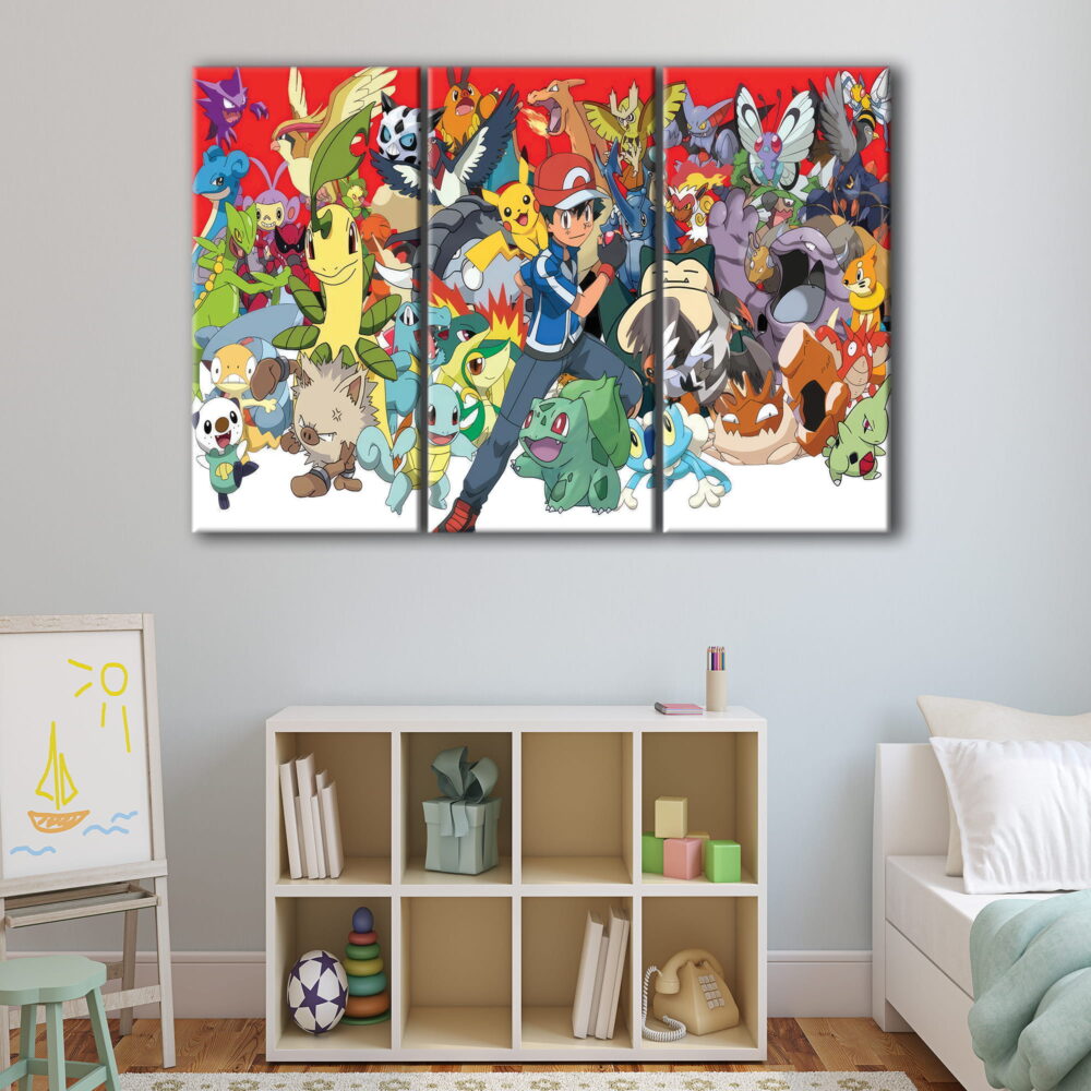 3 panels pokemon world canvas art