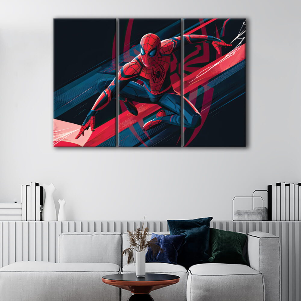 3 panels spider man cartoon canvas art