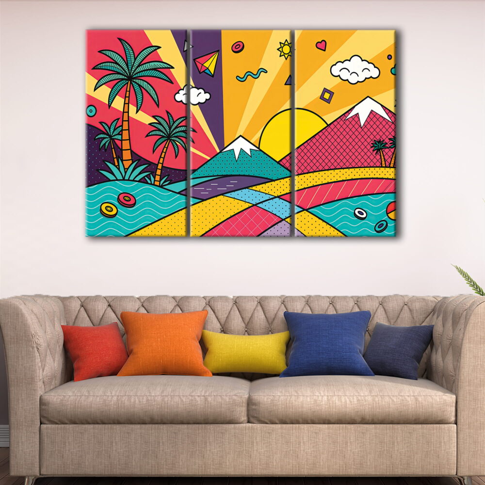 3 panels vibrant mountain escape canvas art