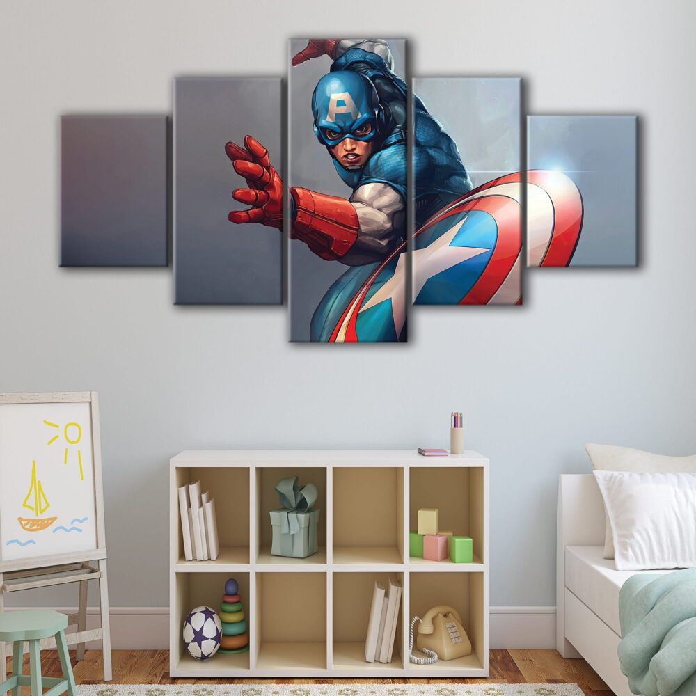 5 panels captain america shield canvas art