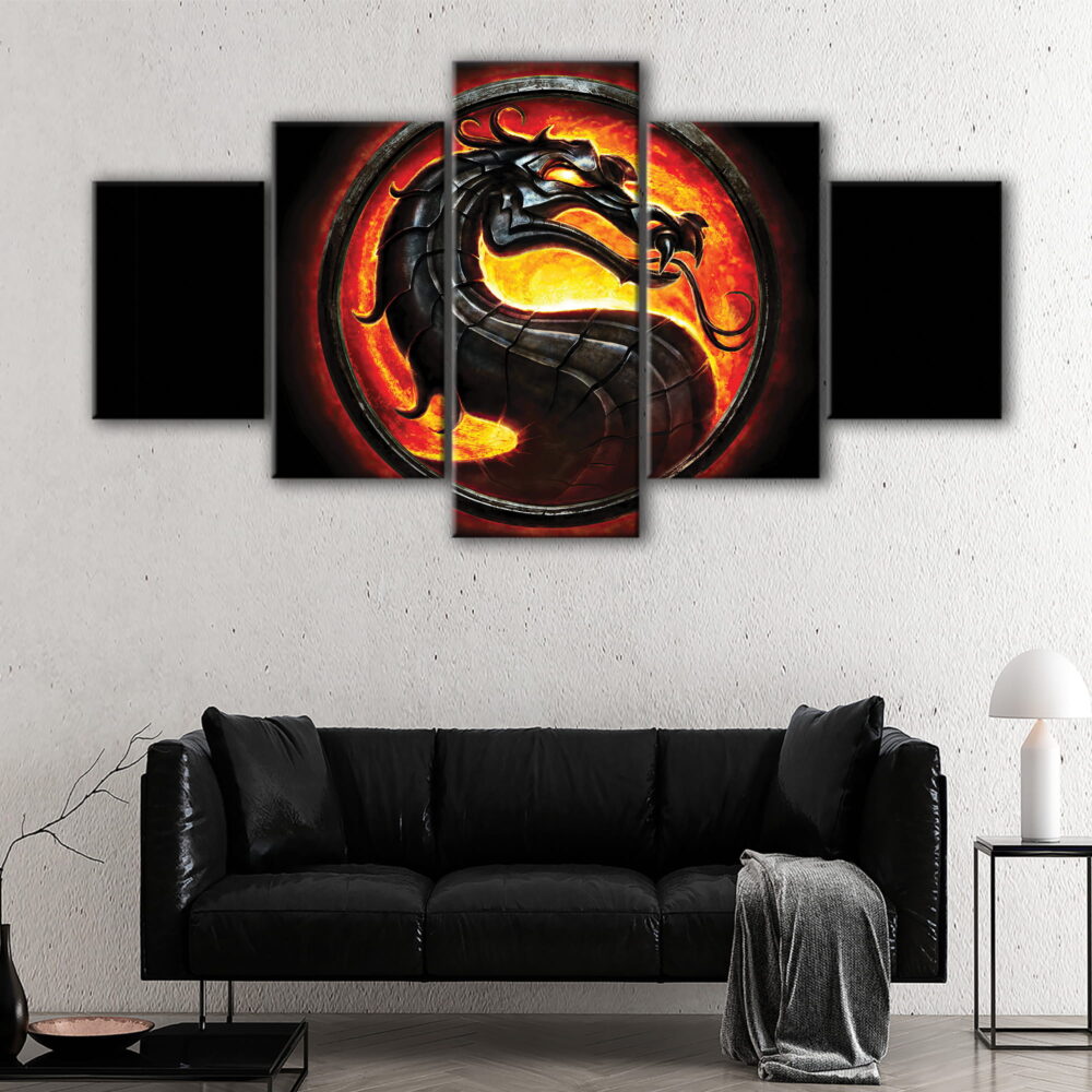 5 panels mortal kombat dragon canvas art