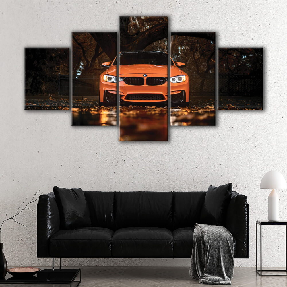 5 panels orange bmw m4 canvas art