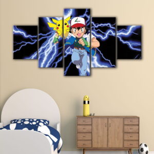 5 panels pikachu and ash canvas art