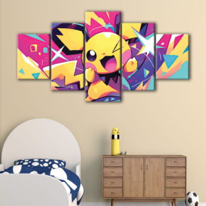 5 panels pikachu canvas art