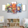 5 panels pokemon red and blue starter evolution canvas art