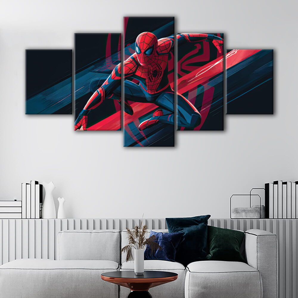 5 panels spider man cartoon canvas art