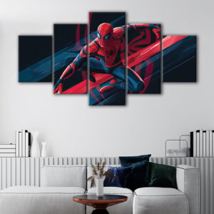 5 panels spider man cartoon canvas art