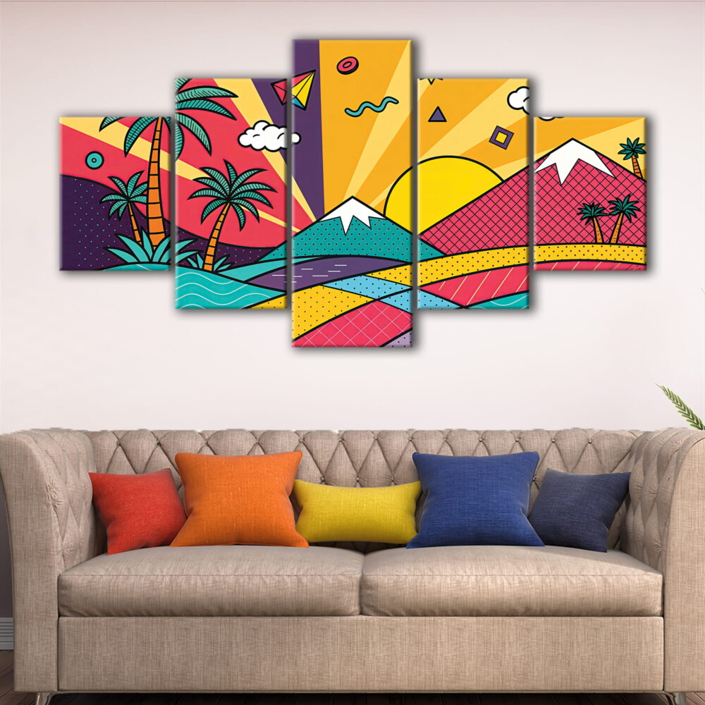 5 panels vibrant mountain escape canvas art