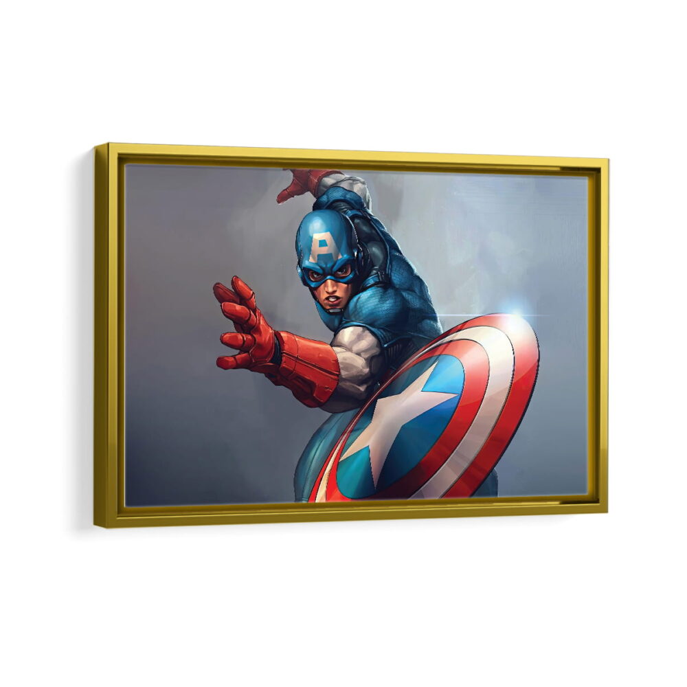 captain america shield framed canvas gold frame