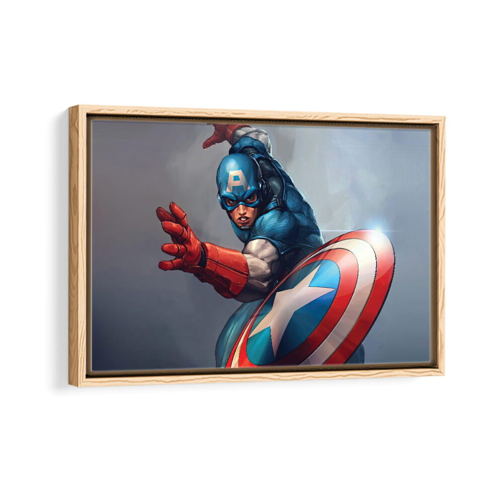 captain america shield framed canvas natural beige