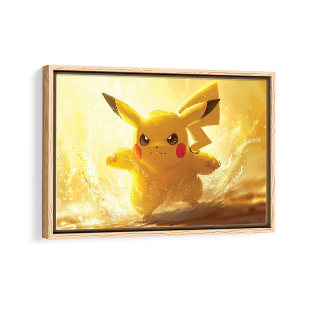 cute pikachu framed canvas natural beige