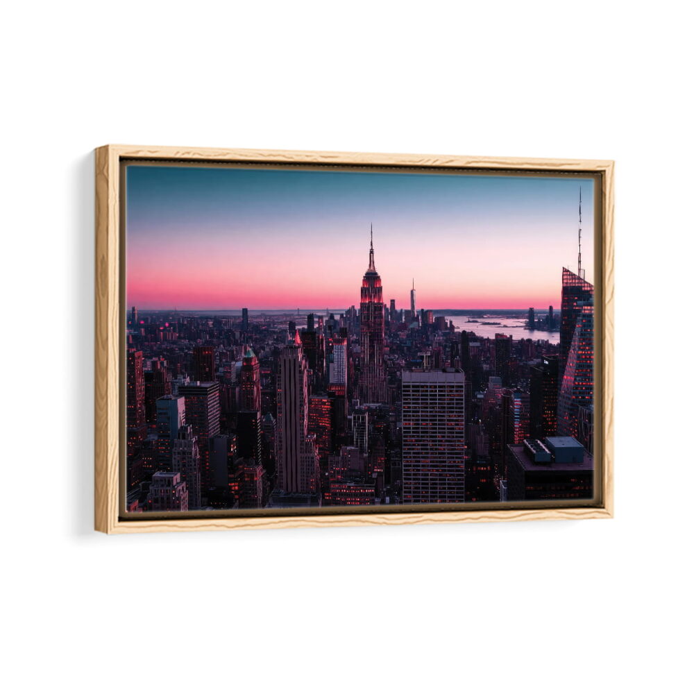 empire state tower framed canvas natural beige