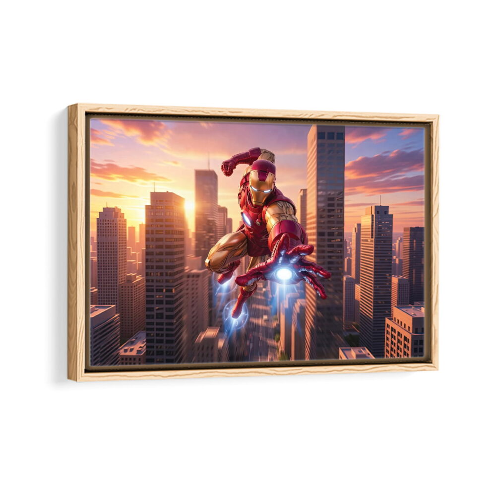iron man attack framed canvas natural beige