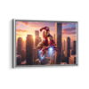 iron man attack framed canvas white frame