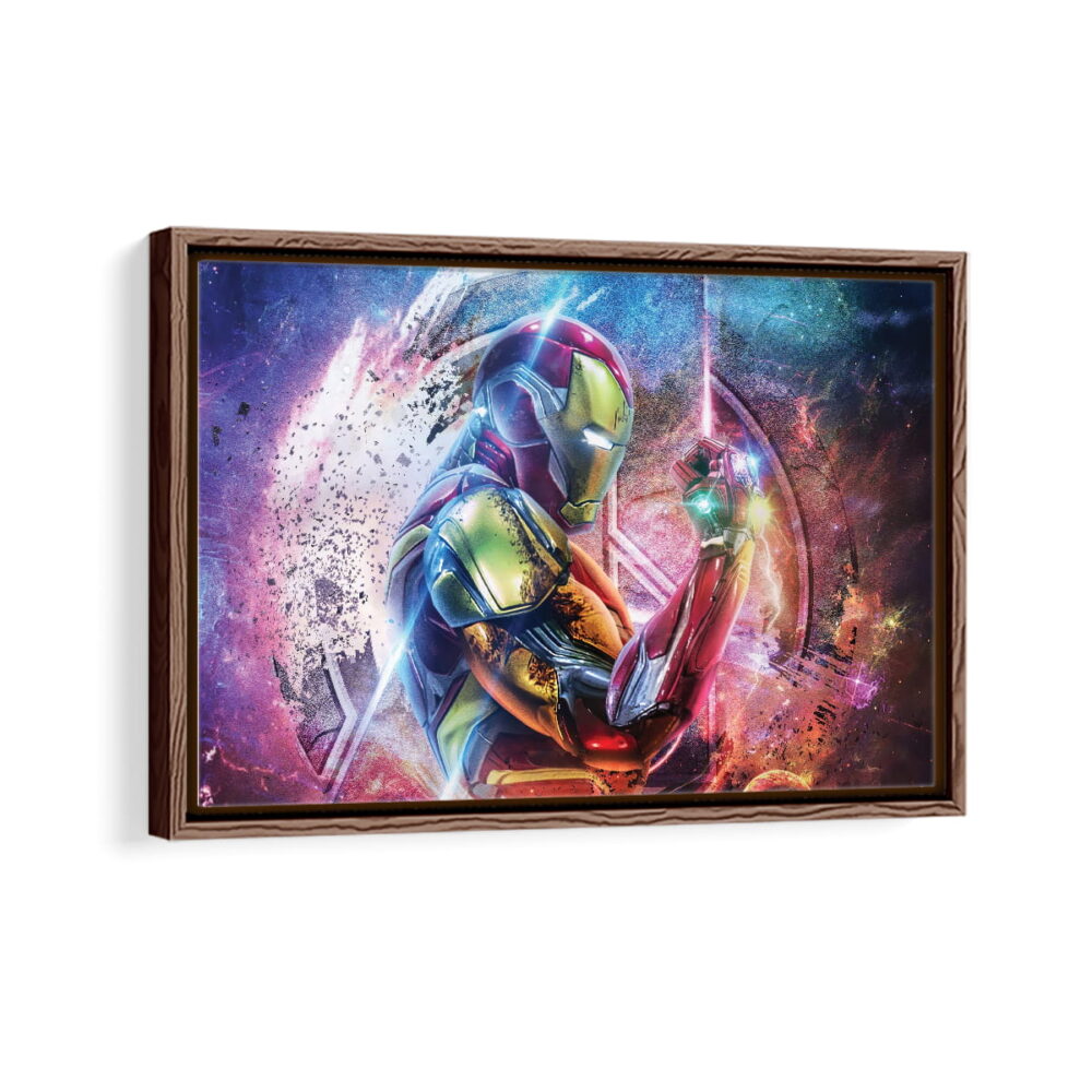 iron man infinity stones framed canvas walnut brown
