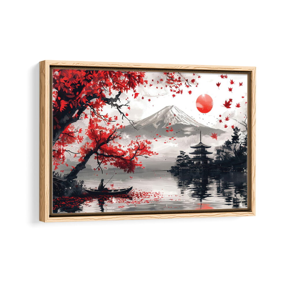 mount fuji framed canvas natural beige
