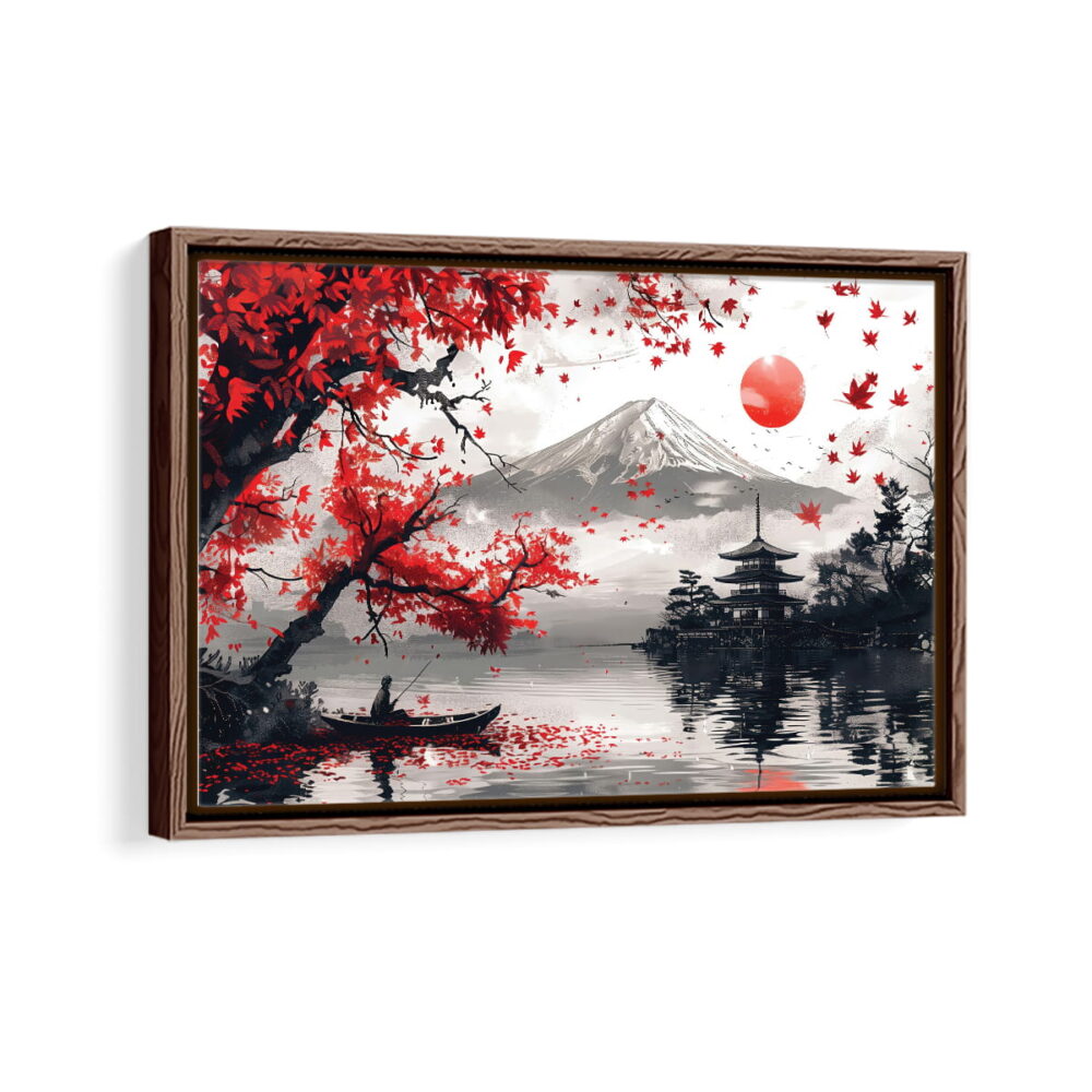 mount fuji framed canvas walnut brown