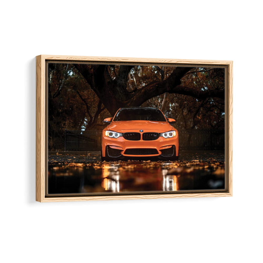 orange bmw m4 framed canvas natural beige