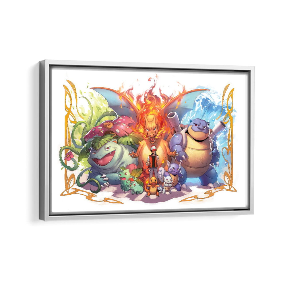 pokemon red and blue starter evolution framed canvas white frame