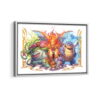 pokemon red and blue starter evolution framed canvas white frame