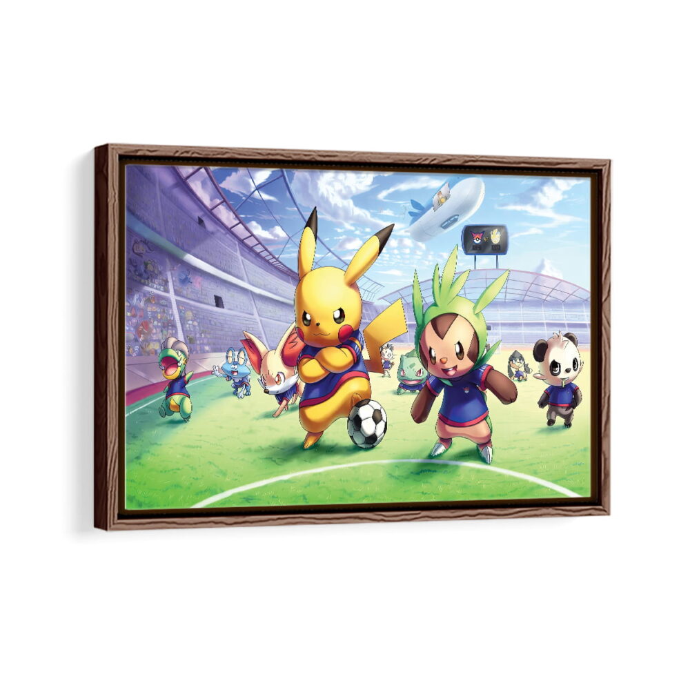 pokemon team framed canvas walnut brown