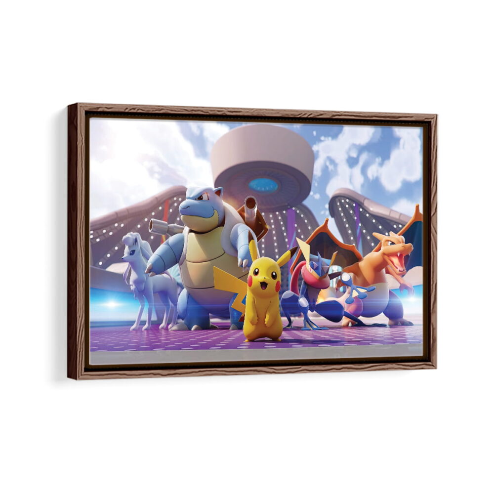 pokemon unite framed canvas walnut brown