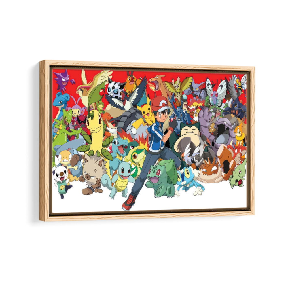 pokemon world framed canvas natural beige
