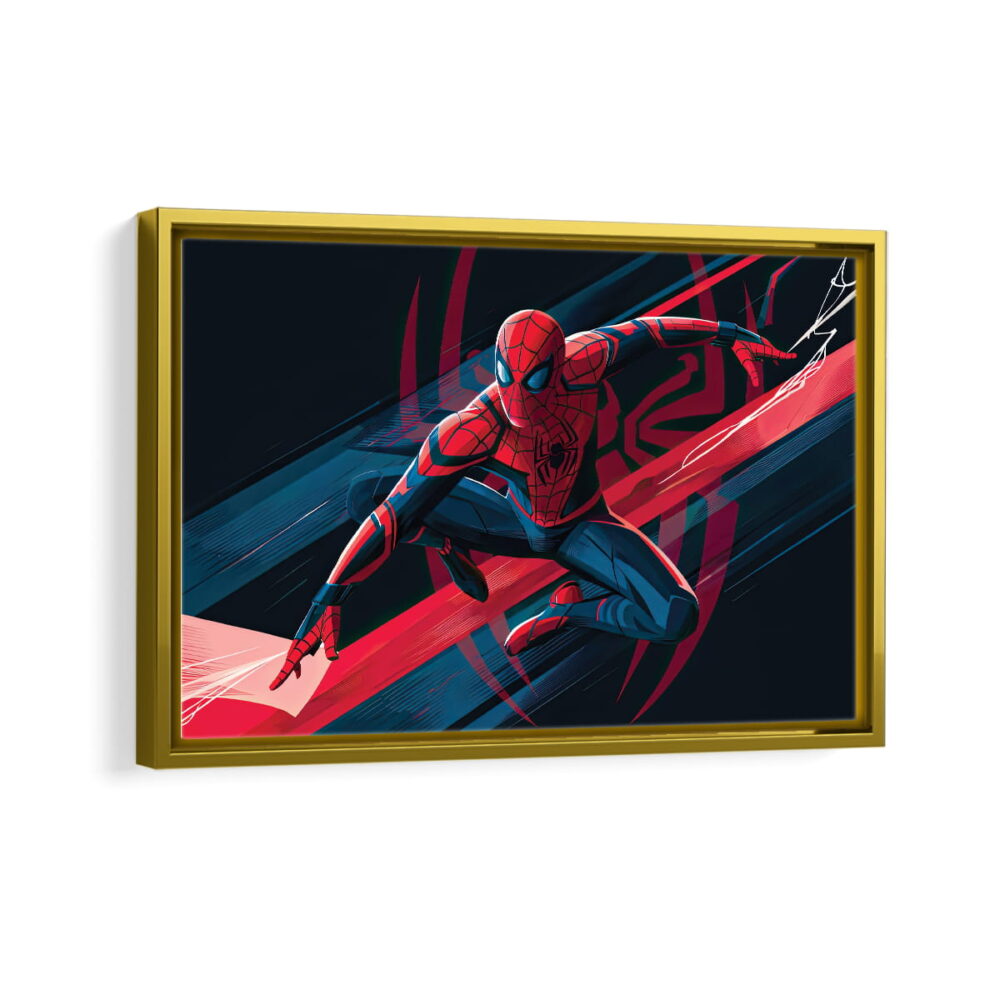 spider man cartoon framed canvas gold frame