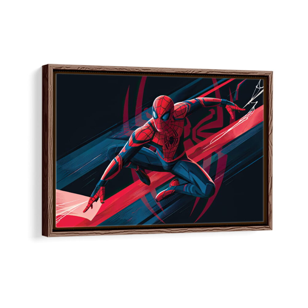 spider man cartoon framed canvas walnut brown