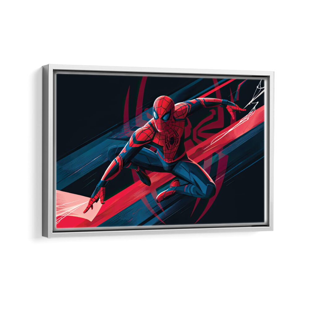spider man cartoon framed canvas white frame
