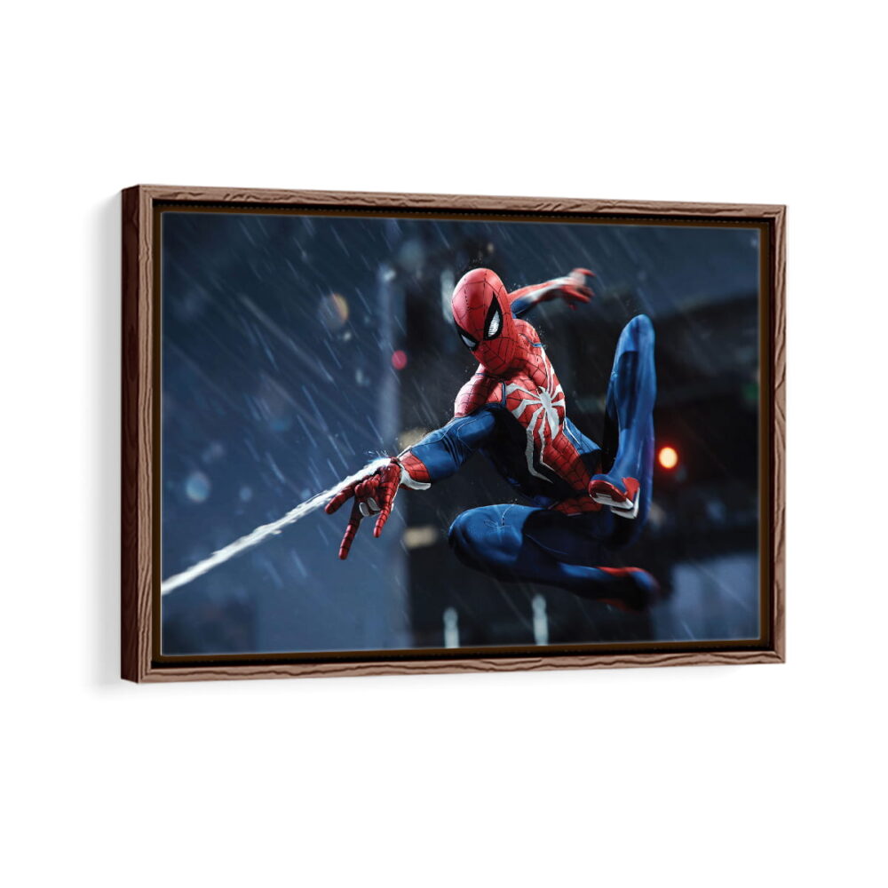 spider man insomniac games framed canvas walnut brown