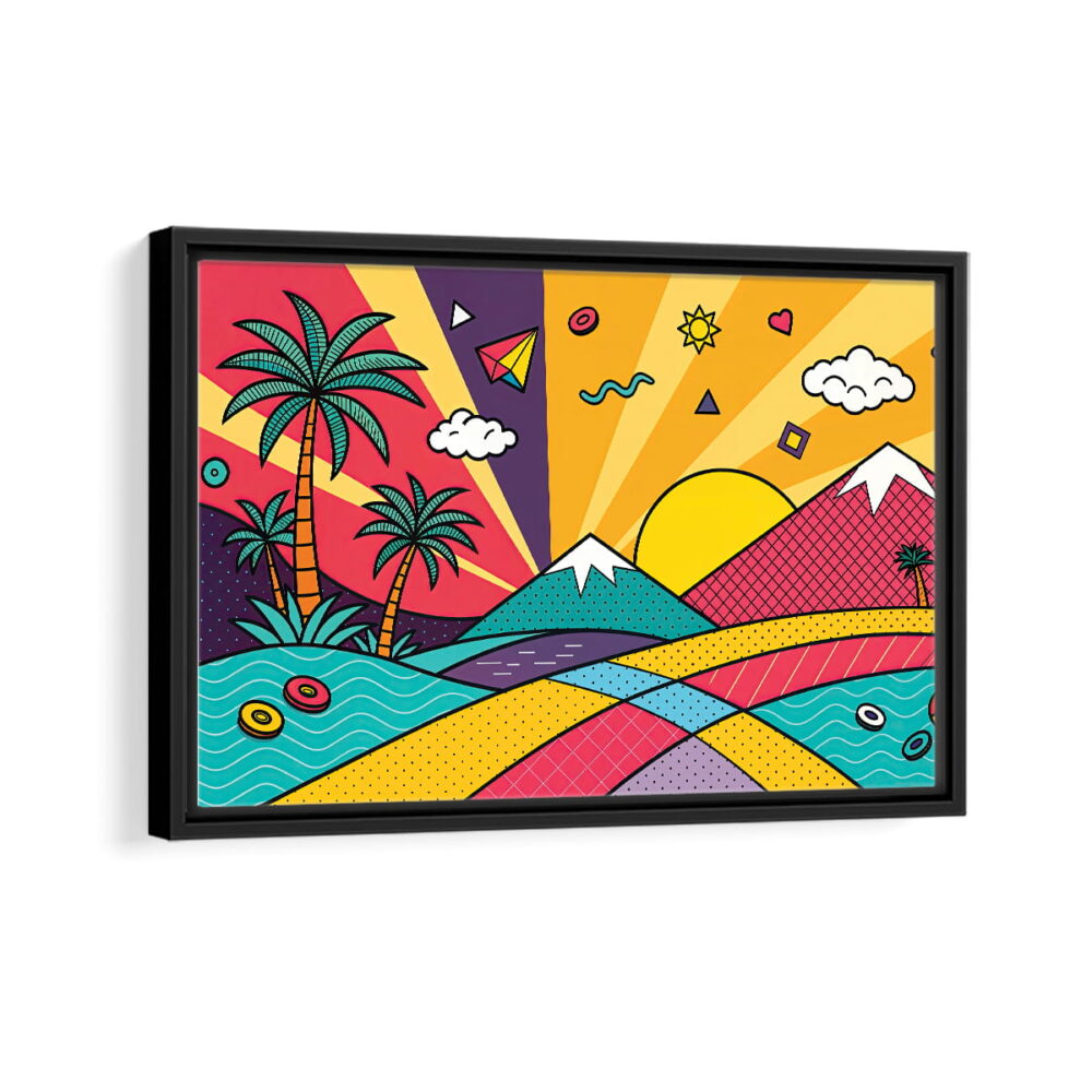vibrant mountain escape framed canvas black frame