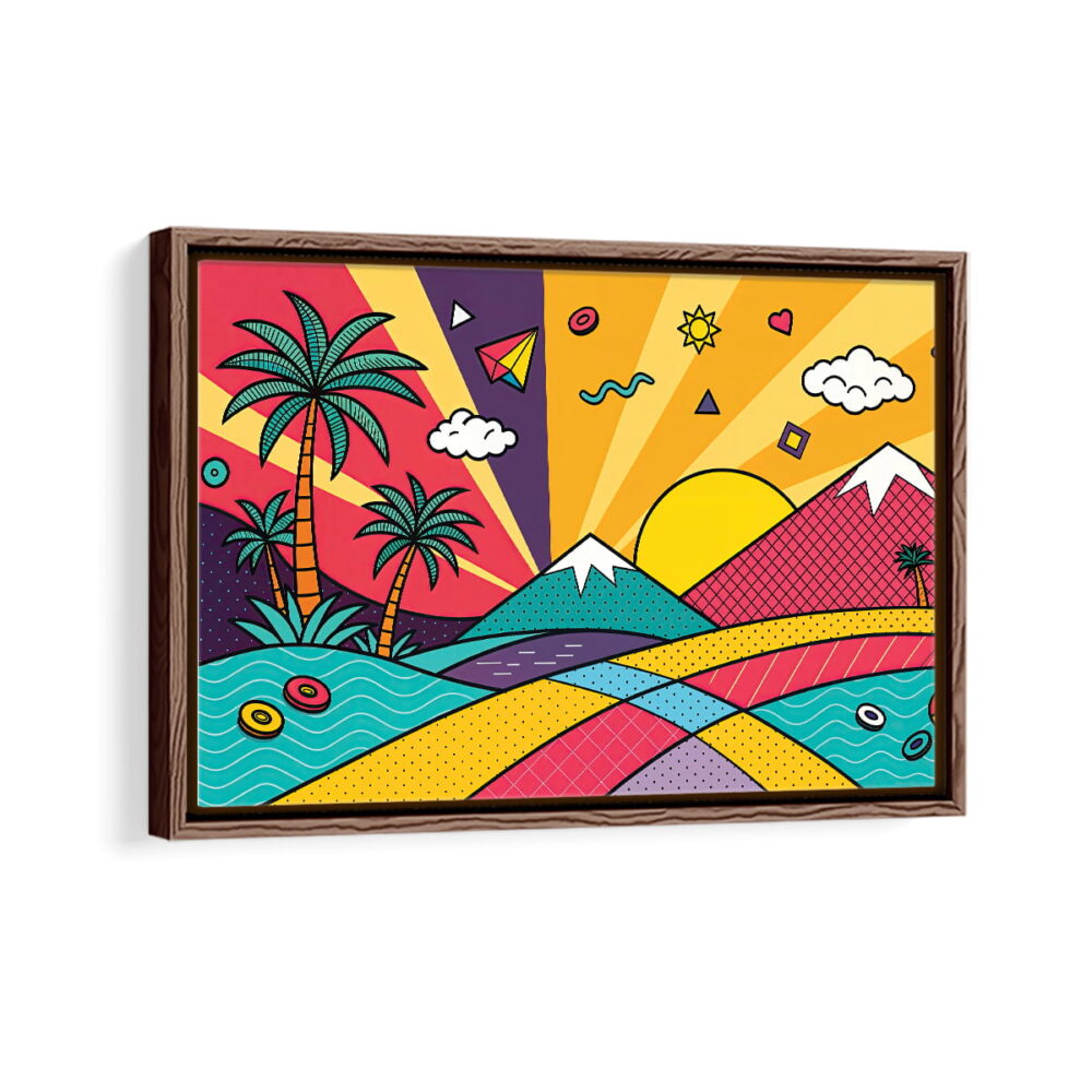 vibrant mountain escape framed canvas walnut brown