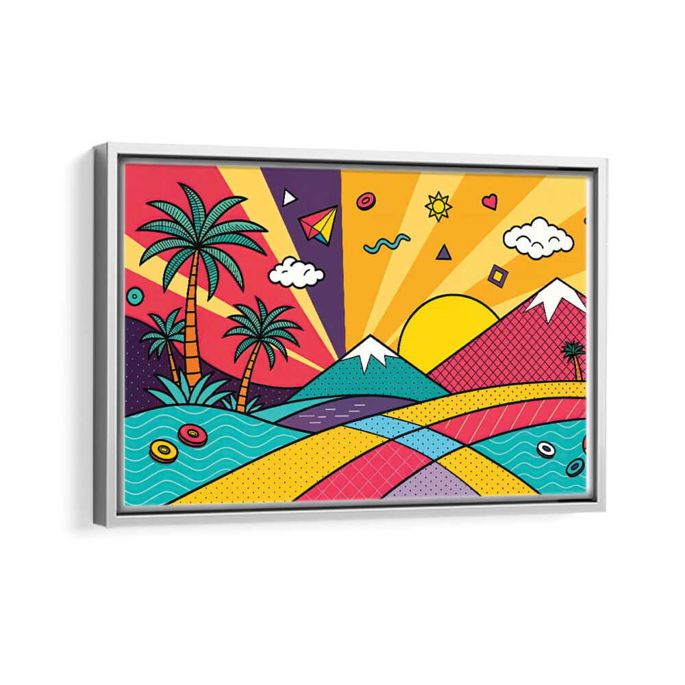 vibrant mountain escape framed canvas white frame