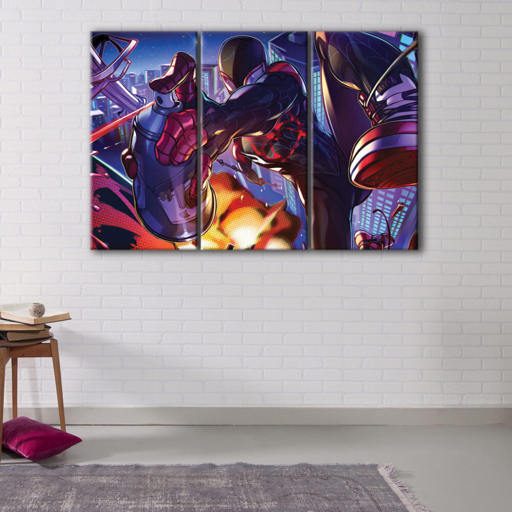 3 paneler med Miles Morales – »Into the Spider-Verse« – lærredstryk