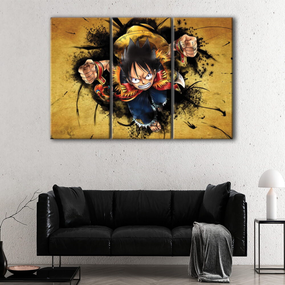 3 panels monkey d luffy strike canvas art