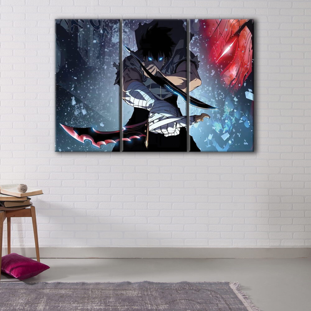 3 panels sung jin woo blades canvas art