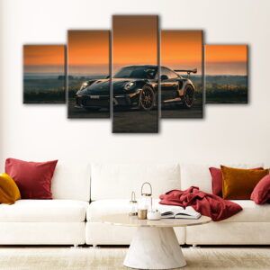 5 panels black porsche 911 canvas art
