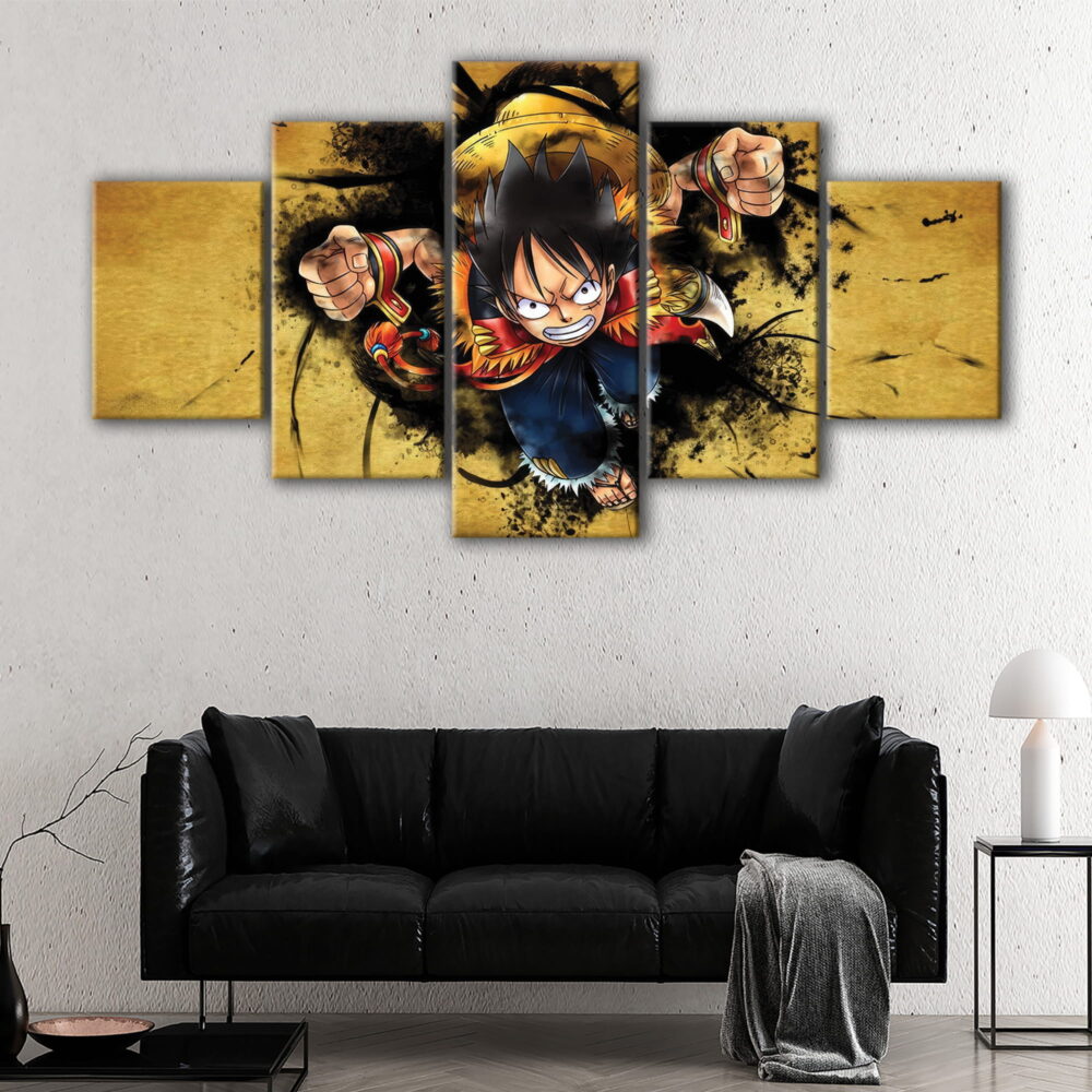 5 panels monkey d luffy strike canvas art