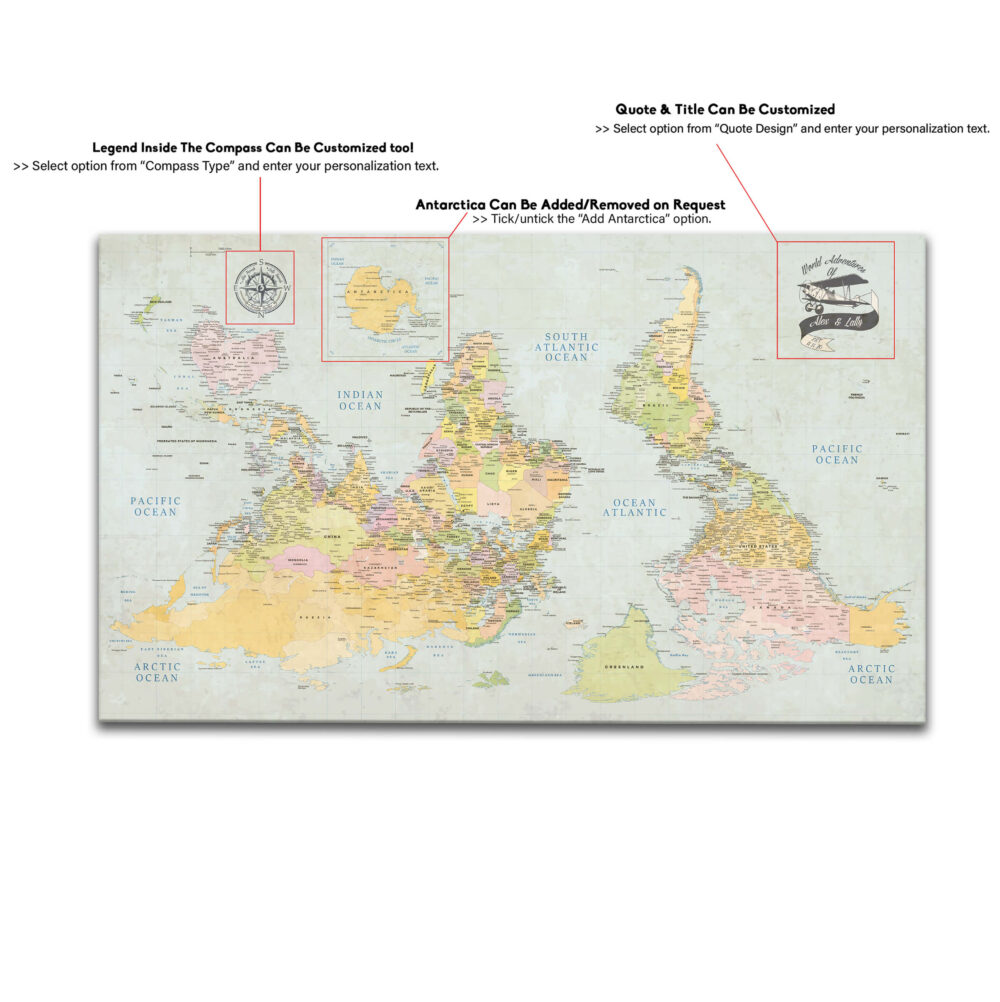 Upside Down Classic world map detailed