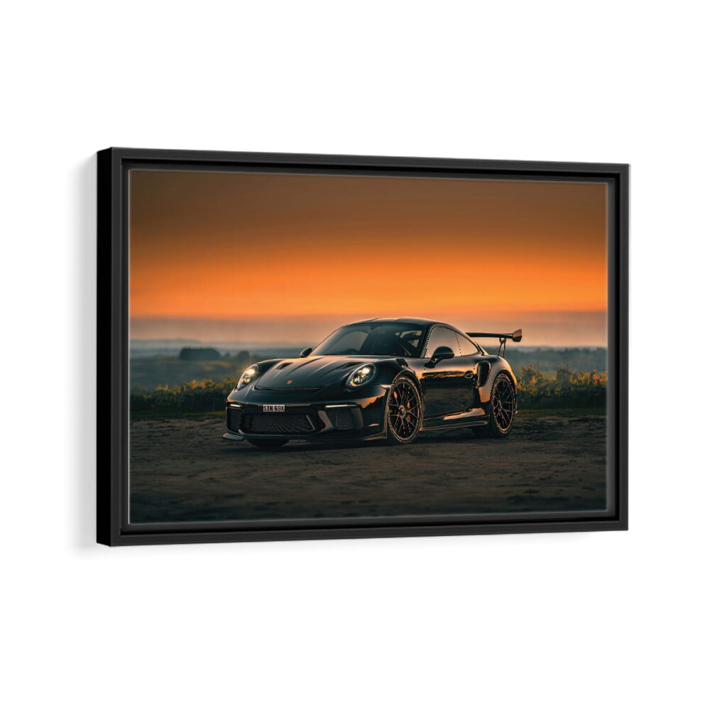 black porsche 911 framed canvas black frame