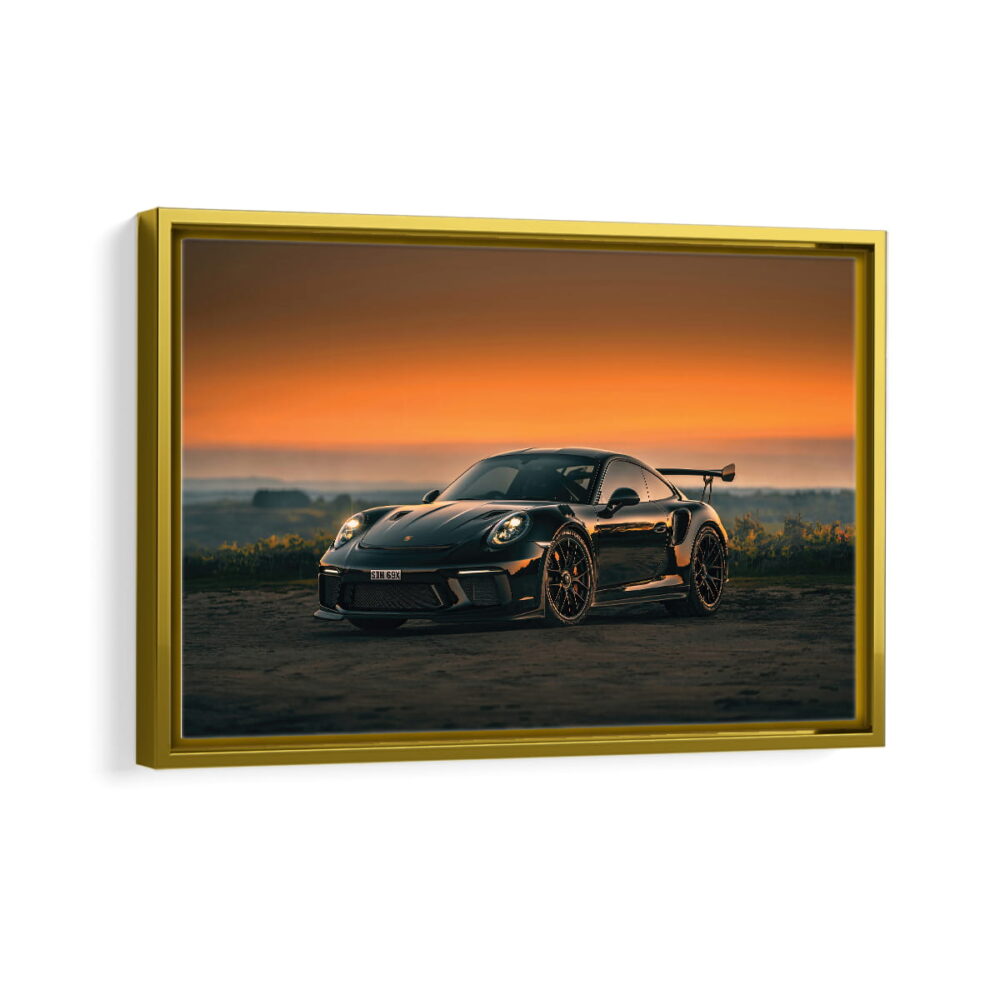 black porsche 911 framed canvas gold frame